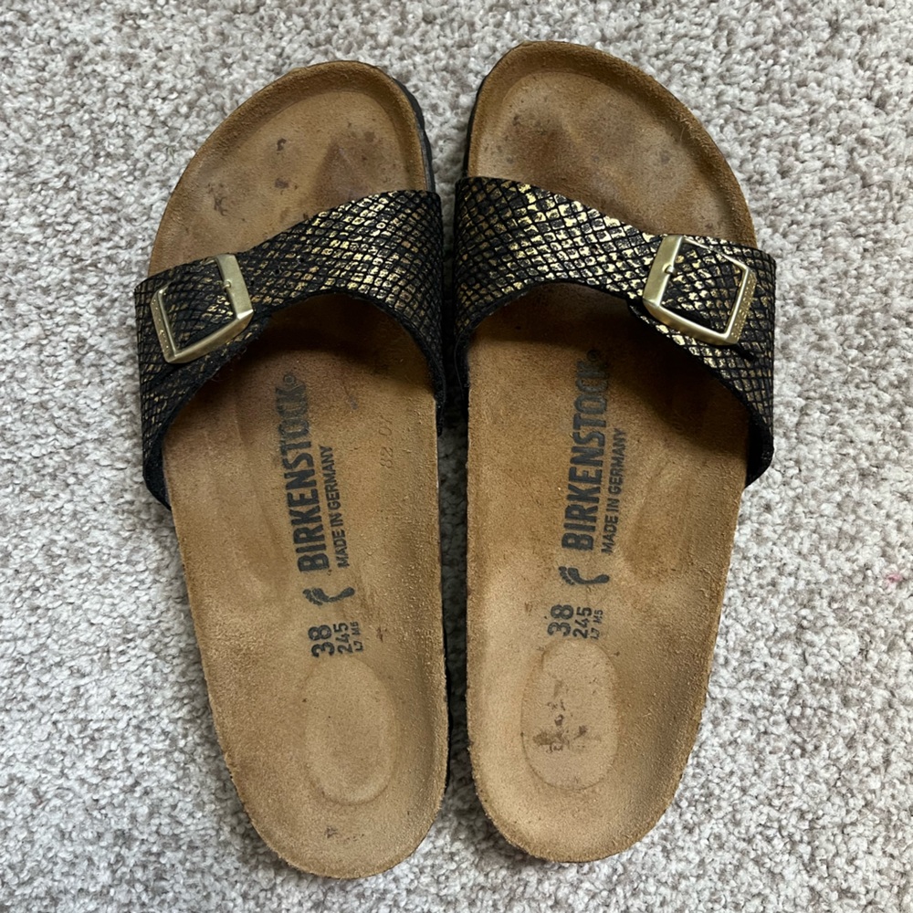 Birkenstock Black and Gold Textured Slides